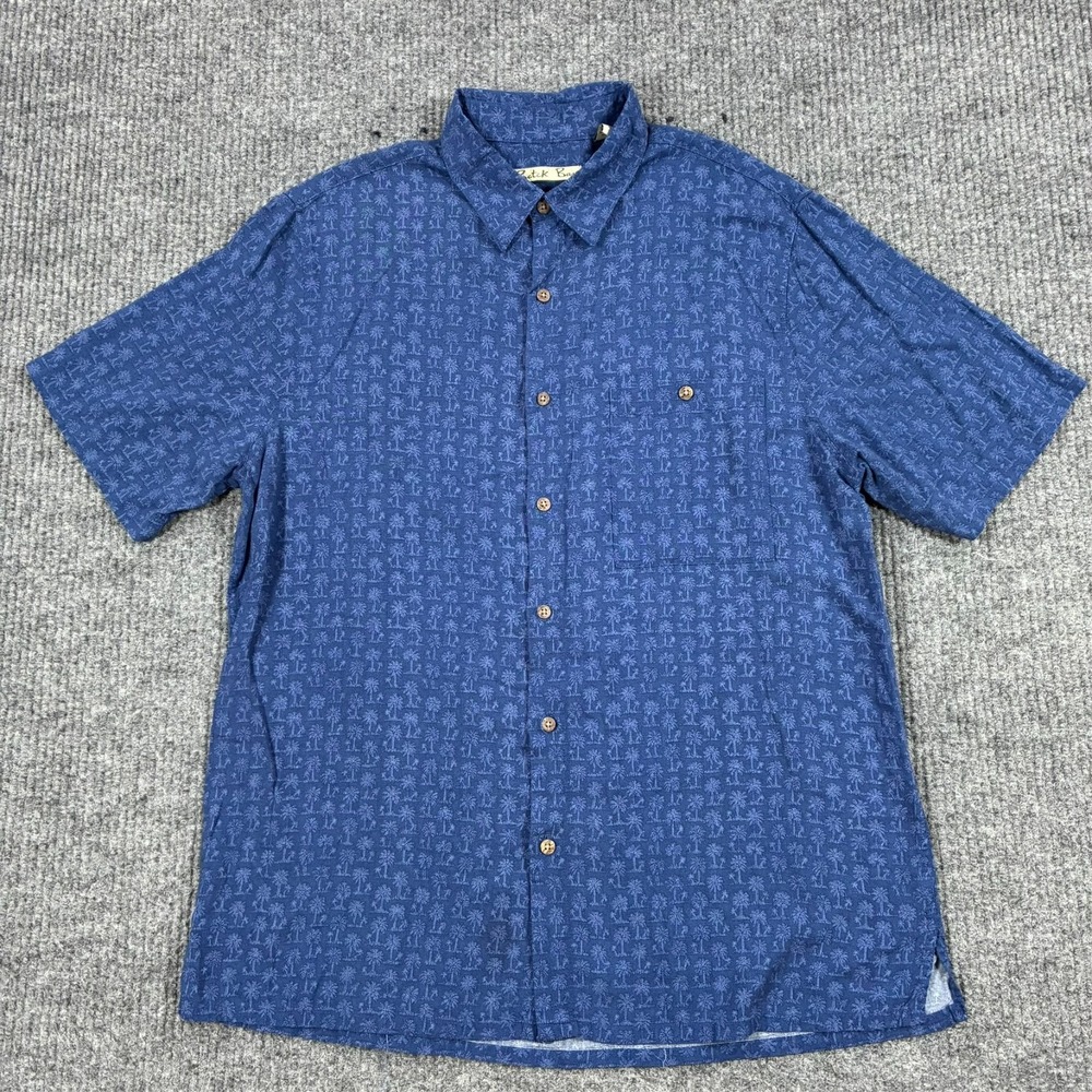 Batik Bay Mens Large Blue Palm Tree Hawaiian Shirt 100% Rayon Button Up